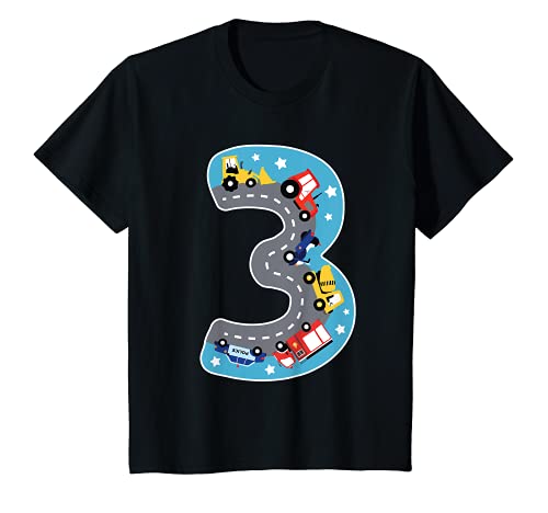 Kinder Dritter Geburtstag 3. Geburtstagsgeschenk zum 3 Kind Jungen T-Shirt von Auto Dritter Geburtstag Geschenk für Kinder Jungen