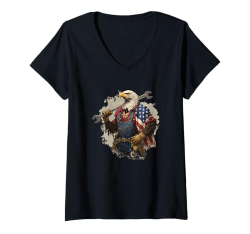 Damen Cooles USA Auto Repair Adler Kostüm für Mann und Frau T-Shirt mit V-Ausschnitt Damen Cooles USA Auto Repair Adler Kostüm für Mann und Frau T-Shirt mit V-Ausschnitt von Auto Mechanic Outfit