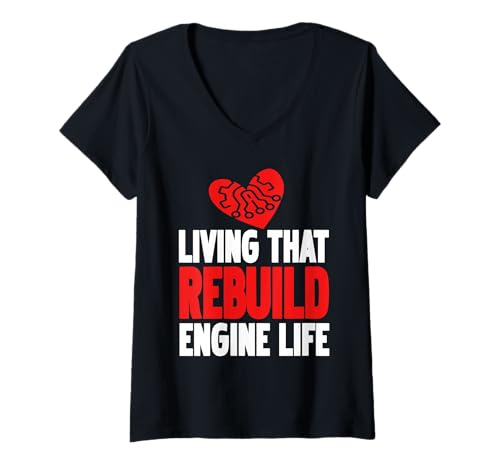 Damen Lebe den Lebensstil eines wiederaufgebauten Motorherzens T-Shirt mit V-Ausschnitt Damen Lebe den Lebensstil eines wiederaufgebauten Motorherzens T-Shirt mit V-Ausschnitt von Auto Motor Reparatur Liebhaber