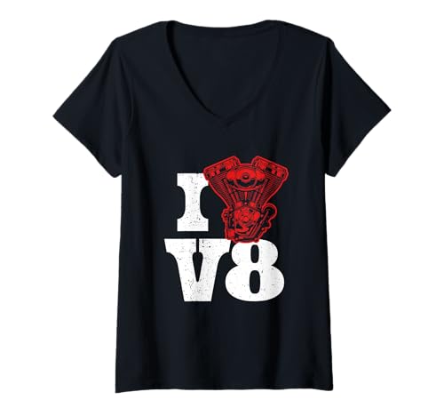 Damen I Love V8 Motor Autoliebhaber Tuning T-Shirt mit V-Ausschnitt Damen I Love V8 Motor Autoliebhaber Tuning T-Shirt mit V-Ausschnitt von Auto Tuning Driften Mechaniker Mechatroniker