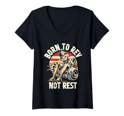 Damen Petrolhead Auto Tuning Motorsport Born To Rev Not Rest T-Shirt mit V-Ausschnitt von Auto Tuning Driften Mechaniker Mechatroniker