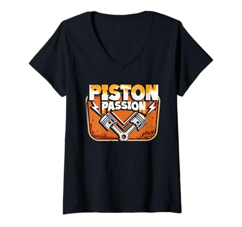 Damen Petrolhead Auto Tuning Motorsport Piston Passion T-Shirt mit V-Ausschnitt von Auto Tuning Driften Mechaniker Mechatroniker