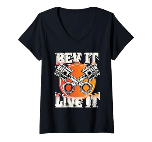 Damen Petrolhead Auto Tuning Motorsport Rev It Live It T-Shirt mit V-Ausschnitt von Auto Tuning Driften Mechaniker Mechatroniker