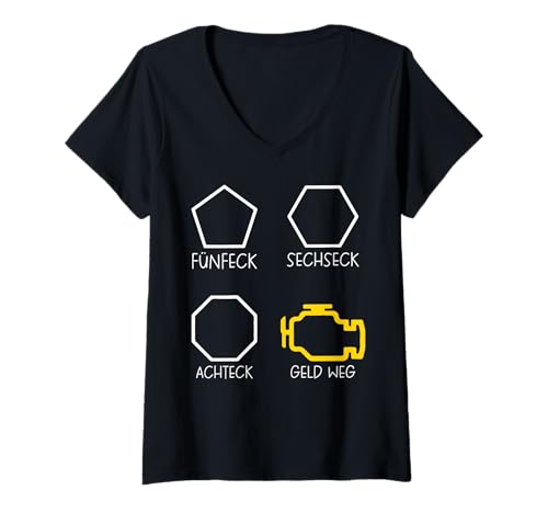 Damen Lustiger Auto Spruch – Geld weg Motorleuchte Witz T-Shirt mit V-Ausschnitt von Auto Witz Sprüche Mechaniker Humor Tuning Fans