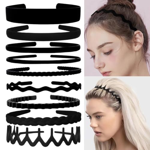 9 Stück Schwarz Haarreifen Damen Kunststoff Stirnbänder mit Anti-Rutsch Zähnen Rutschfestes Haarbänder Haarkamm Multi-Style Stirnband Zubehör Hoop-Clips (Schwarz, 12CM) von AutoPrevails