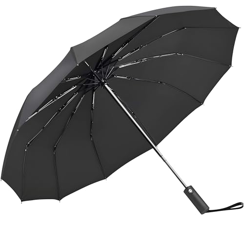AutoPrevails Regenschirm Taschenschirm Sturmfest Groß -24 Rippen Windsicherer Sturm Taschenschirm Schirm, automatisch kompakt mit einem Knopf Öffnen und Schließen automatisch (Schwarz) von AutoPrevails
