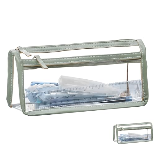 2 Stück Federmäppchen Federmappe Transparente Schreibwarentasche Klare Mäppchen mit großer Kapazität für Mädchen Jungen Studenten Mittelschule Schule Bürobedarf Bleistift Stifteetui (Grün) von AutoPrevails