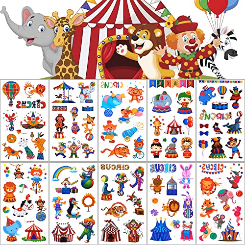 Tattoo Kinder 10 Zirkus Karneval Temporäre Tattoos Set Kindertattoos Aufklebe Kinder Party Zubehör Deko Clown Tier Tattoos Kinder Zirkus Spielzeugsche von Autoau