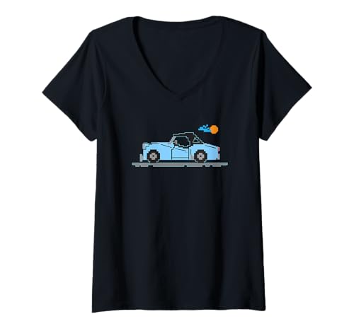 Damen 8 Bit Cartoon Triumph TR3 TR 3 Britischer hellblauer Sportwagen T-Shirt mit V-Ausschnitt Damen 8 Bit Cartoon Triumph TR3 TR 3 Britischer hellblauer Sportwagen T-Shirt mit V-Ausschnitt von Automotive Apparel