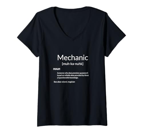 Damen Definition des Mechaniker-Wörterbuches, Kfz-Reparaturtechnik T-Shirt mit V-Ausschnitt von Automotive Technician Engineer