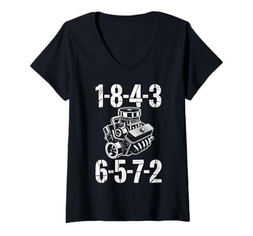 Damen V8 Engine Firing Order 18726543 Achtzylinder Tuning Auto T-Shirt mit V-Ausschnitt Damen V8 Engine Firing Order 18726543 Achtzylinder Tuning Auto T-Shirt mit V-Ausschnitt von Automotive V8 Muscle Car Engine