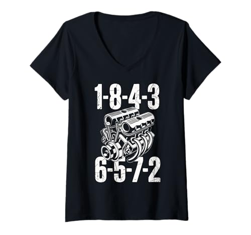 Damen V8 Engine Firing Order 18726543 Achtzylinder Tuning Auto T-Shirt mit V-Ausschnitt Damen V8 Engine Firing Order 18726543 Achtzylinder Tuning Auto T-Shirt mit V-Ausschnitt von Automotive V8 Muscle Car Engine