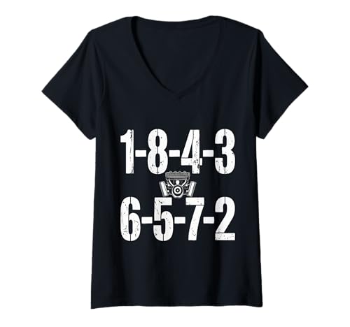 Damen V8 Engine Firing Order 18726543 Achtzylinder Tuning Auto T-Shirt mit V-Ausschnitt Damen V8 Engine Firing Order 18726543 Achtzylinder Tuning Auto T-Shirt mit V-Ausschnitt von Automotive V8 Muscle Car Engine