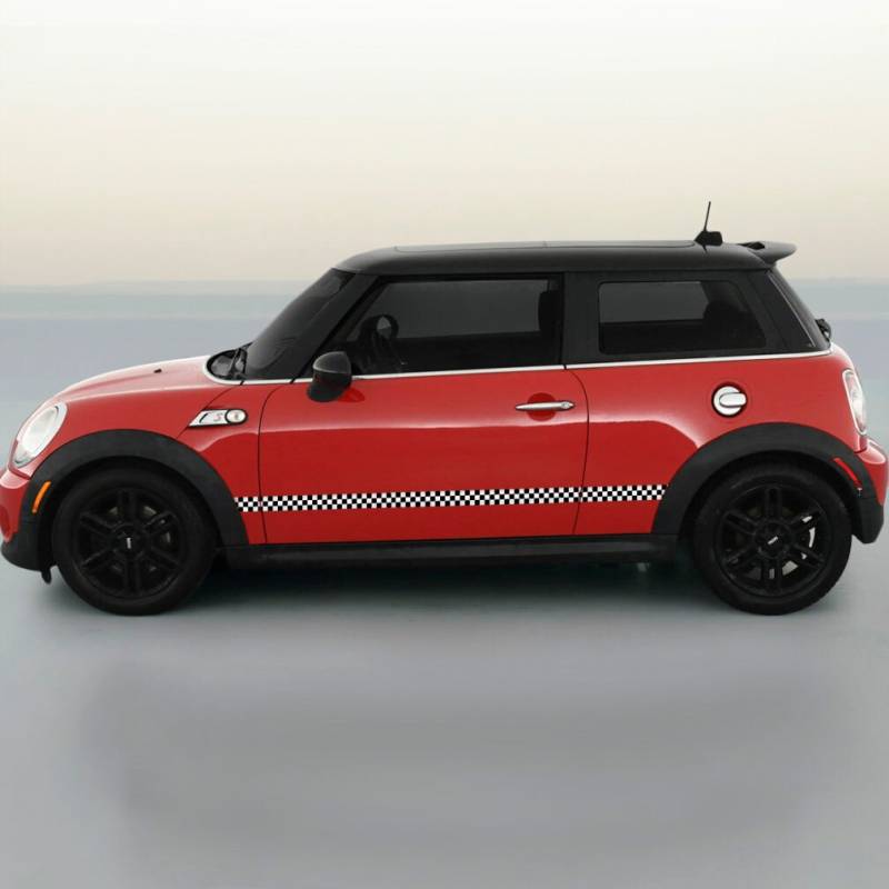 Seitenpanel Kit Kariert Rocker Stripe Schwarz/Weiß Für Mini Cooper von AutomotiveAuthority