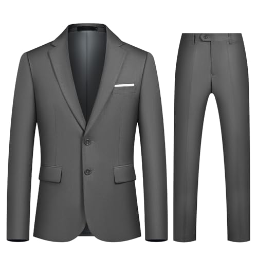 Autsel Anzug Herren 2 Teilig Slim Fit Anzüge Business Herrenanzug Hochzeit 2-Teilig Sakko Hose Formal Dinner Suit Dunkelgrau XL von Autsel