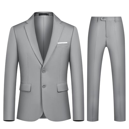 Autsel Anzug Herren 2 Teilig Slim Fit Anzüge Business Herrenanzug Hochzeit 2-Teilig Sakko Hose Formal Dinner Suit Hellgrau L von Autsel