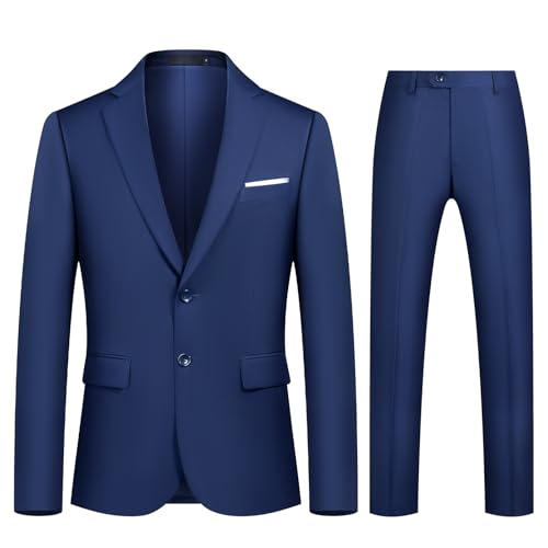 Autsel Anzug Herren 2 Teilig Slim Fit Anzüge Business Herrenanzug Hochzeit 2-Teilig Sakko Hose Formal Dinner Suit Marineblau XXL von Autsel