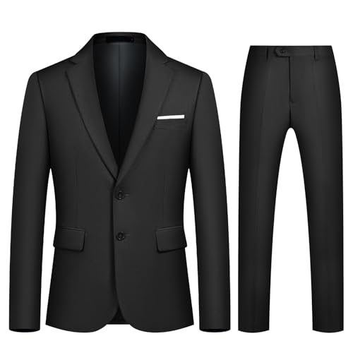 Autsel Anzug Herren 2 Teilig Slim Fit Anzüge Business Herrenanzug Hochzeit 2-Teilig Sakko Hose Formal Dinner Suit Schwarz S von Autsel