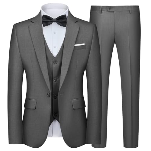 Autsel Anzug Herren 3 Teilig Slim Fit Anzüge Business Herrenanzug Hochzeit 3-Teilig Sakko Hose Weste Dunkelgrau XL von Autsel