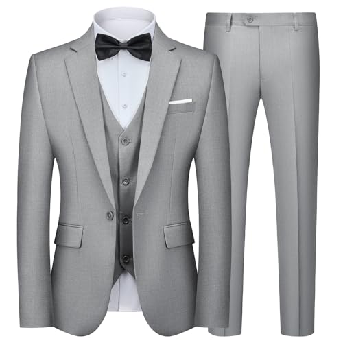 Autsel Anzug Herren 3 Teilig Slim Fit Anzüge Business Herrenanzug Hochzeit 3-Teilig Sakko Hose Weste Hellgrau XS von Autsel