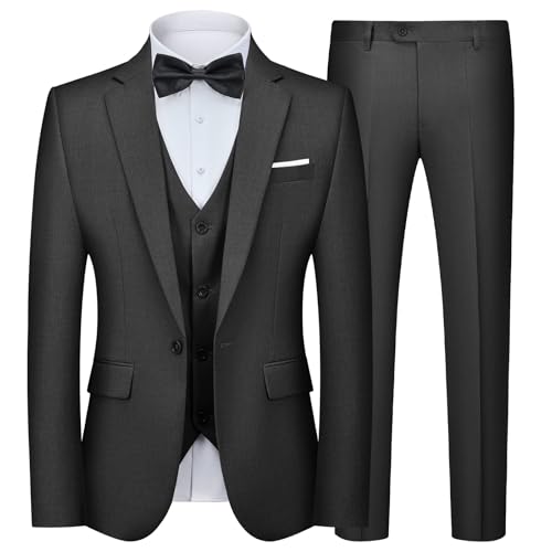 Autsel Anzug Herren 3 Teilig Slim Fit Anzüge Business Herrenanzug Hochzeit 3-Teilig Sakko Hose Weste Schwarz XXL von Autsel
