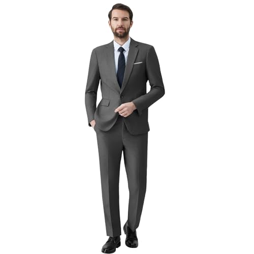 Autsel Anzug Herren Anzüge 2 Teilig Slim Fit Business Herrenanzug Hochzeit 2-Teilig Sakko Anzughose Dunkelgrau XL von Autsel