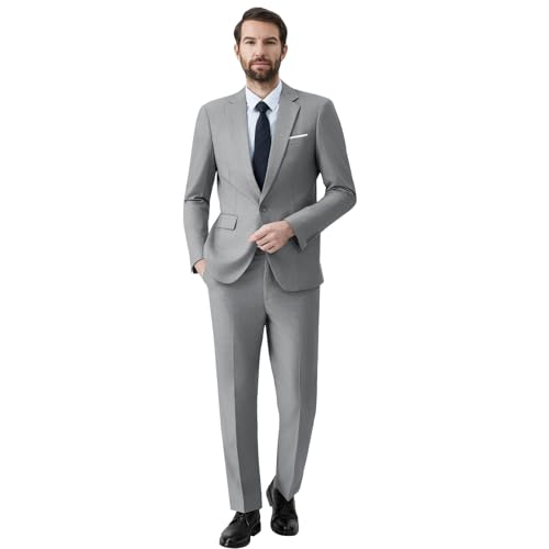 Autsel Anzug Herren Anzüge 2 Teilig Slim Fit Business Herrenanzug Hochzeit 2-Teilig Sakko Anzughose Hellgrau XL von Autsel