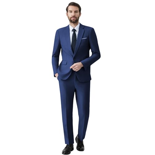 Autsel Anzug Herren Anzüge 2 Teilig Slim Fit Business Herrenanzug Hochzeit 2-Teilig Sakko Anzughose Marineblau XL von Autsel