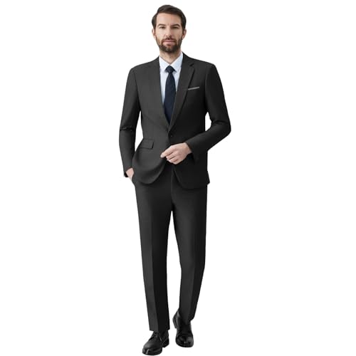 Autsel Anzug Herren Anzüge 2 Teilig Slim Fit Business Herrenanzug Hochzeit 2-Teilig Sakko Anzughose Schwarz 3XL von Autsel
