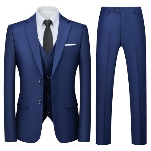 Autsel Anzug Herren Slim Fit 3 Teilig Anzüge Business Herrenanzug 3-Teilig für Hochzeit Sakko Hose Weste Formal Dinner Suit Marineblau XXL von Autsel
