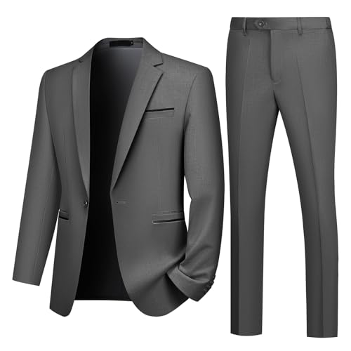 Autsel Anzug Herren Slim Fit Anzüge 2 Teilig Business Herrenanzug Hochzeit Sakko Hose Dunkelgrau XXL von Autsel