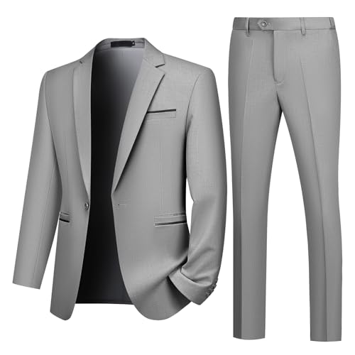 Autsel Anzug Herren Slim Fit Anzüge 2 Teilig Business Herrenanzug Hochzeit Sakko Hose Hellgrau XXL von Autsel
