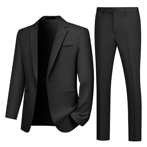 Autsel Anzug Herren Slim Fit Anzüge 2 Teilig Business Herrenanzug Hochzeit Sakko Hose Schwarz XXL von Autsel