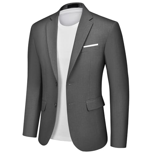 Autsel Herren Anzugjacke Sportlich Sakko Herren Slim Fit Business Blazer 2 Knöpfe für Hochzeit Freizeit Dunkelgrau M von Autsel