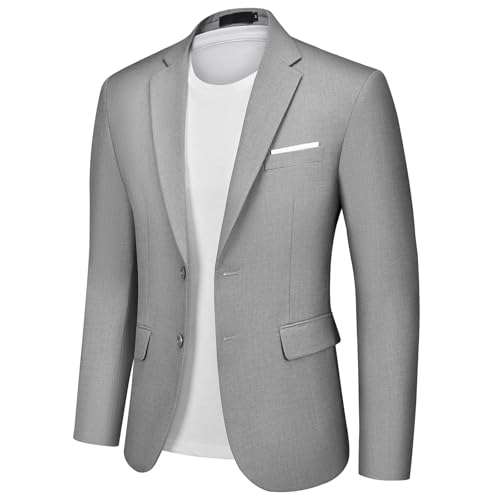 Autsel Herren Anzugjacke Sportlich Sakko Herren Slim Fit Business Blazer 2 Knöpfe für Hochzeit Freizeit Hellgrau XL von Autsel