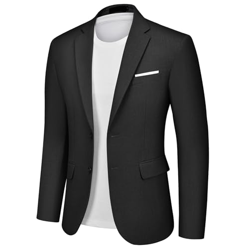 Autsel Herren Anzugjacke Sportlich Sakko Herren Slim Fit Business Blazer 2 Knöpfe für Hochzeit Freizeit Schwarz XXL von Autsel