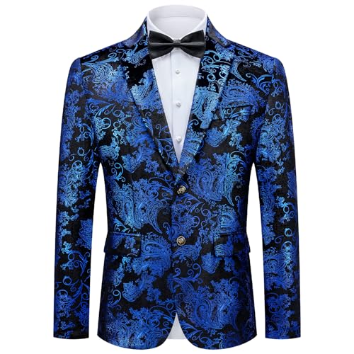 Autsel Sakko Herren Pailletten Glitzer Party Blazer für Herren Slim Fit Hochzeit Smokingjacke Jacquard Anzugjacke Casual Blau M von Autsel