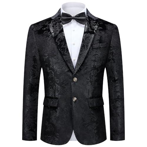 Autsel Sakko Herren Pailletten Glitzer Party Blazer für Herren Slim Fit Hochzeit Smokingjacke Jacquard Anzugjacke Casual Schwarz L von Autsel