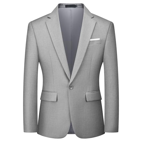 Autsel Sakko Herren Slim Fit Sportlich Herren Anzugjacke Business Blazer für Hochzeit Freizeit EIN Knopf Hellgrau XXL von Autsel