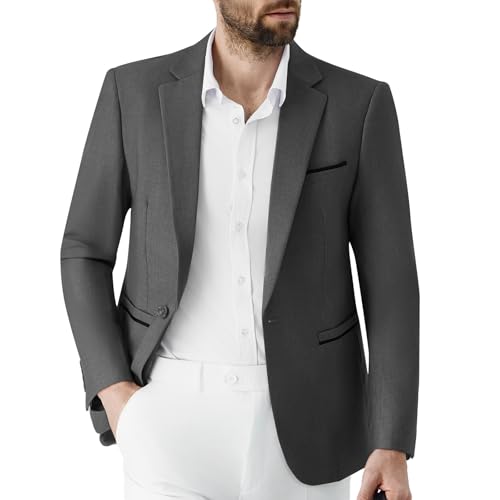 Autsel Sakko Herren Sportlich Slim Fit Herren Anzugjacke Hochzeit Blazer Business EIN Knopf für Freizeit Dunkelgrau 3XL von Autsel