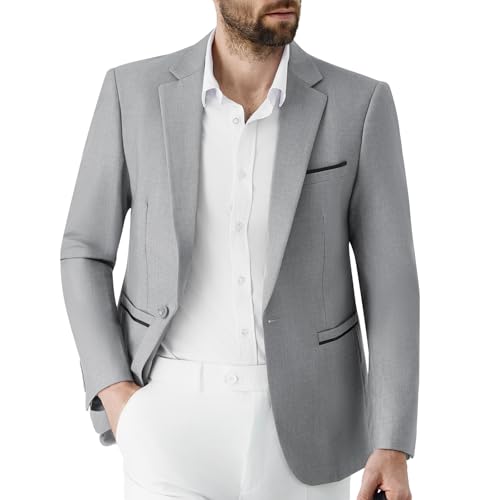 Autsel Sakko Herren Sportlich Slim Fit Herren Anzugjacke Hochzeit Blazer Business EIN Knopf für Freizeit Hellgrau XS von Autsel