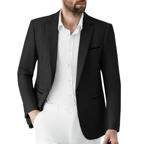 Autsel Sakko Herren Sportlich Slim Fit Herren Anzugjacke Hochzeit Blazer Business EIN Knopf für Freizeit Schwarz XXL von Autsel