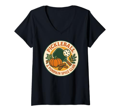 Damen Herbstclub mit Pickleball und Pumpkin Spice T-Shirt mit V-Ausschnitt Damen Herbstclub mit Pickleball und Pumpkin Spice T-Shirt mit V-Ausschnitt von Autumn/Fall Pickleball Gear by NLTS