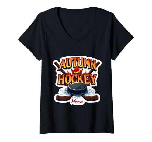 Damen Herbst und Hockey Please Fall Lover Spieler Fan Enthusiast T-Shirt mit V-Ausschnitt Damen Herbst und Hockey Please Fall Lover Spieler Fan Enthusiast T-Shirt mit V-Ausschnitt von Autumn And Hockey Please Fall Lover Products