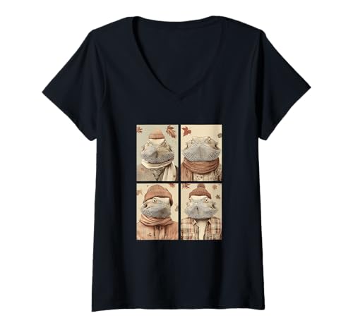 Damen Bartagamen Herbstlaub Reptilientiere Herbst Ästhetik T-Shirt mit V-Ausschnitt Damen Bartagamen Herbstlaub Reptilientiere Herbst Ästhetik T-Shirt mit V-Ausschnitt von Autumn Animals Fall Season Clothing Co.