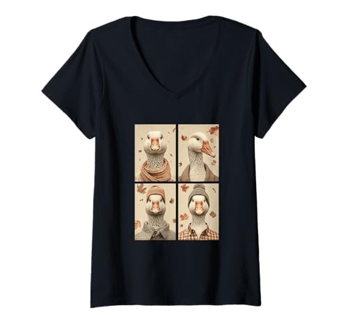 Damen Niedliche Gänse Herbstblätter Bauernhoftiere Herbst Ästhetische Gans T-Shirt mit V-Ausschnitt Damen Niedliche Gänse Herbstblätter Bauernhoftiere Herbst Ästhetische Gans T-Shirt mit V-Ausschnitt von Autumn Animals Fall Season Clothing Co.