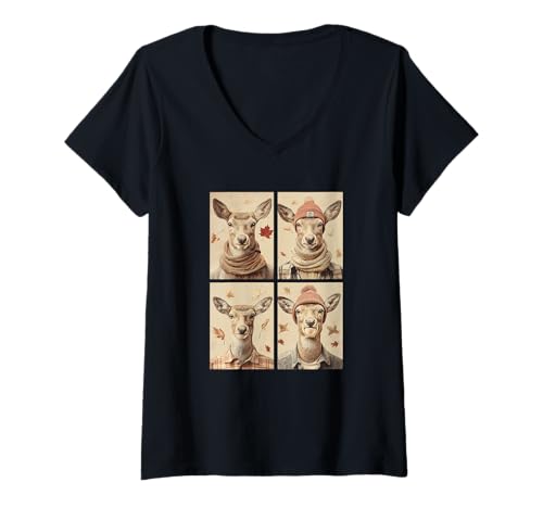 Damen Niedliche Hirsche Herbstlaub Waldtiere Gemütlich Herbst Ästhetik T-Shirt mit V-Ausschnitt Damen Niedliche Hirsche Herbstlaub Waldtiere Gemütlich Herbst Ästhetik T-Shirt mit V-Ausschnitt von Autumn Animals Fall Season Clothing Co.