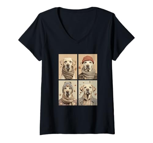 Damen Niedliche Labradore, Herbstblätter, Hundeliebhaber, ästhetisches Haustier T-Shirt mit V-Ausschnitt Damen Niedliche Labradore, Herbstblätter, Hundeliebhaber, ästhetisches Haustier T-Shirt mit V-Ausschnitt von Autumn Animals Fall Season Clothing Co.