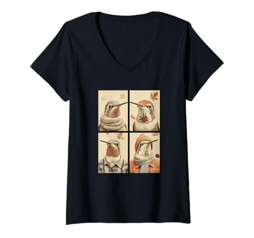 Damen Niedlicher Kolibri Herbstlaub Waldtier Herbst Ästhetik T-Shirt mit V-Ausschnitt Damen Niedlicher Kolibri Herbstlaub Waldtier Herbst Ästhetik T-Shirt mit V-Ausschnitt von Autumn Animals Fall Season Clothing Co.