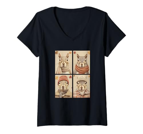 Damen Niedliches Eichhörnchen Waldtiere Herbst ästhetisch T-Shirt mit V-Ausschnitt Damen Niedliches Eichhörnchen Waldtiere Herbst ästhetisch T-Shirt mit V-Ausschnitt von Autumn Animals Fall Season Clothing Co.